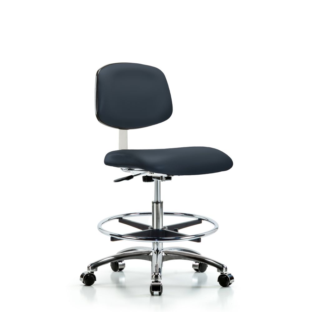 Class 10 Clean Room Vinyl Chair Chrome - Medium Bench Height with Chrome Foot Ring & Casters in Impe