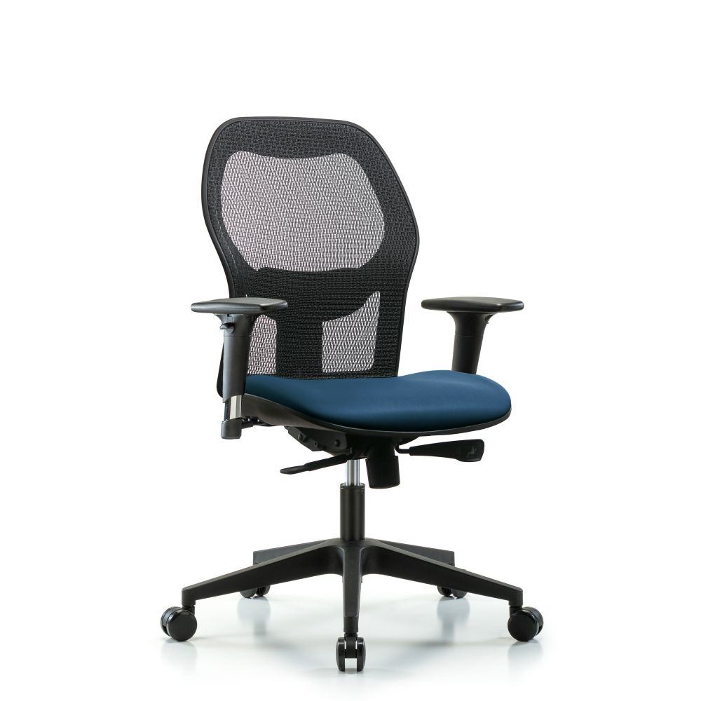 Executive Windova Mesh Back Chair with Standard Adjustable Arms, Marine Blue Supernova™ Seat, & Cast