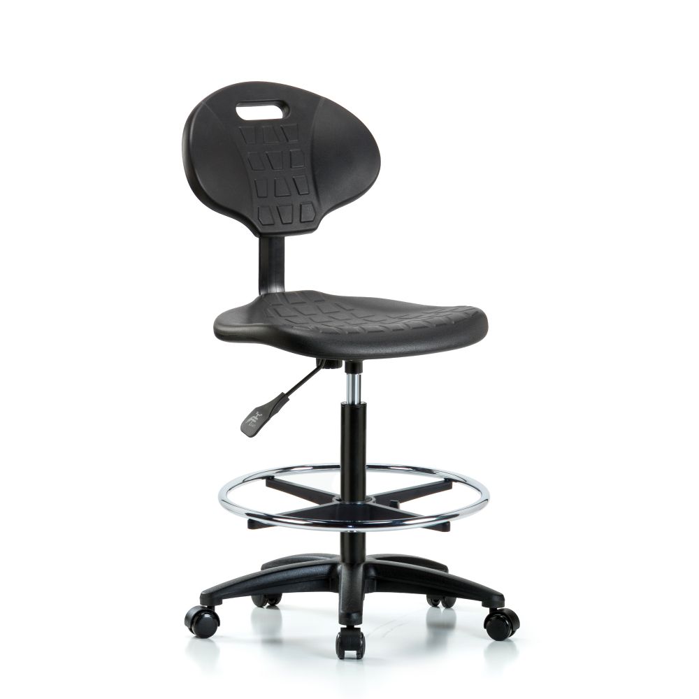 Erie Polyurethane Chair - High Bench Height with Chrome Foot Ring & Casters in Black Polyurethane